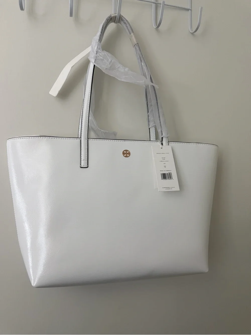 White Women's Tote Bag with Gold Accent
